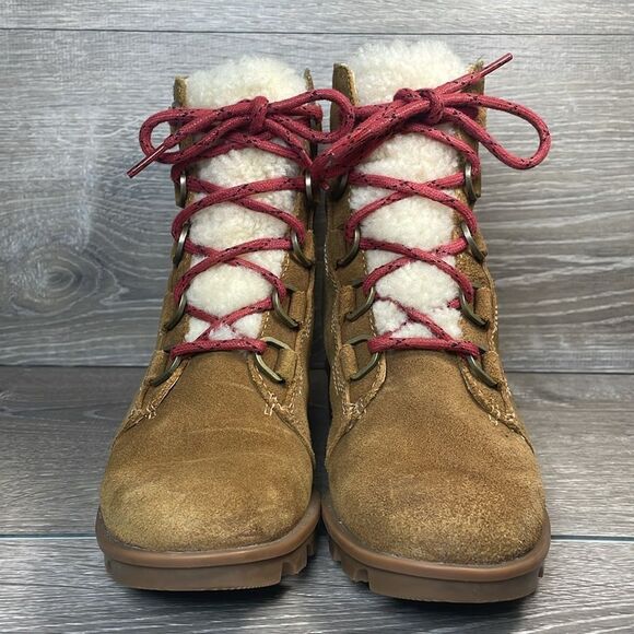 Sorel Phoenix Short Lace Waterproof Tan Suede Women’s Sz 6.5 Shearling Boots - Picture 2 of 11
